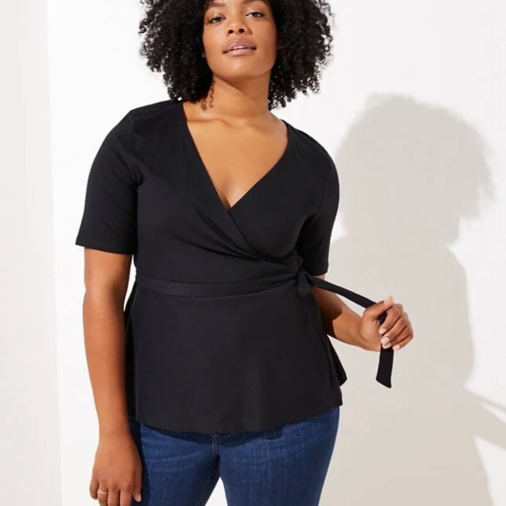 NWT Loft short sleeve Black wrap top 2X